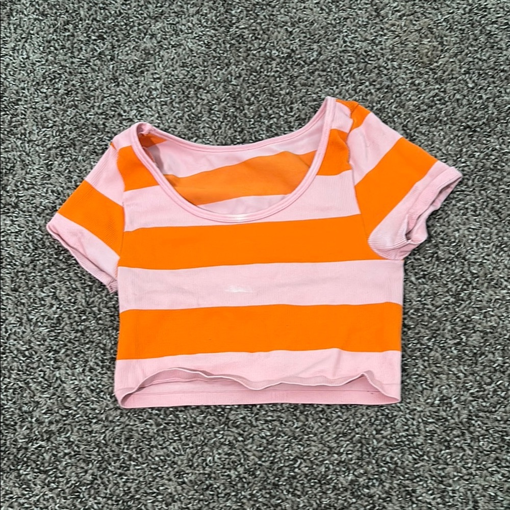 Striped Pink and Orange Crop Top